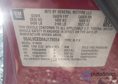 2010 Buick Enclave 2Xl из США, поврежденный, VIN 5GALVCED8AJ178554